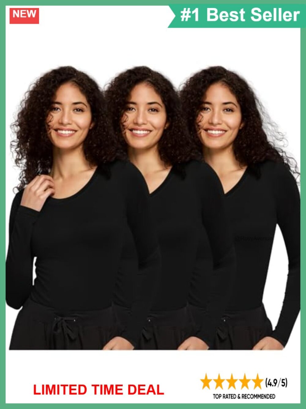 3 Pack Women's Long Sleeve Underscrub Crew Neck Slim Fit Stretch T-Shirt
